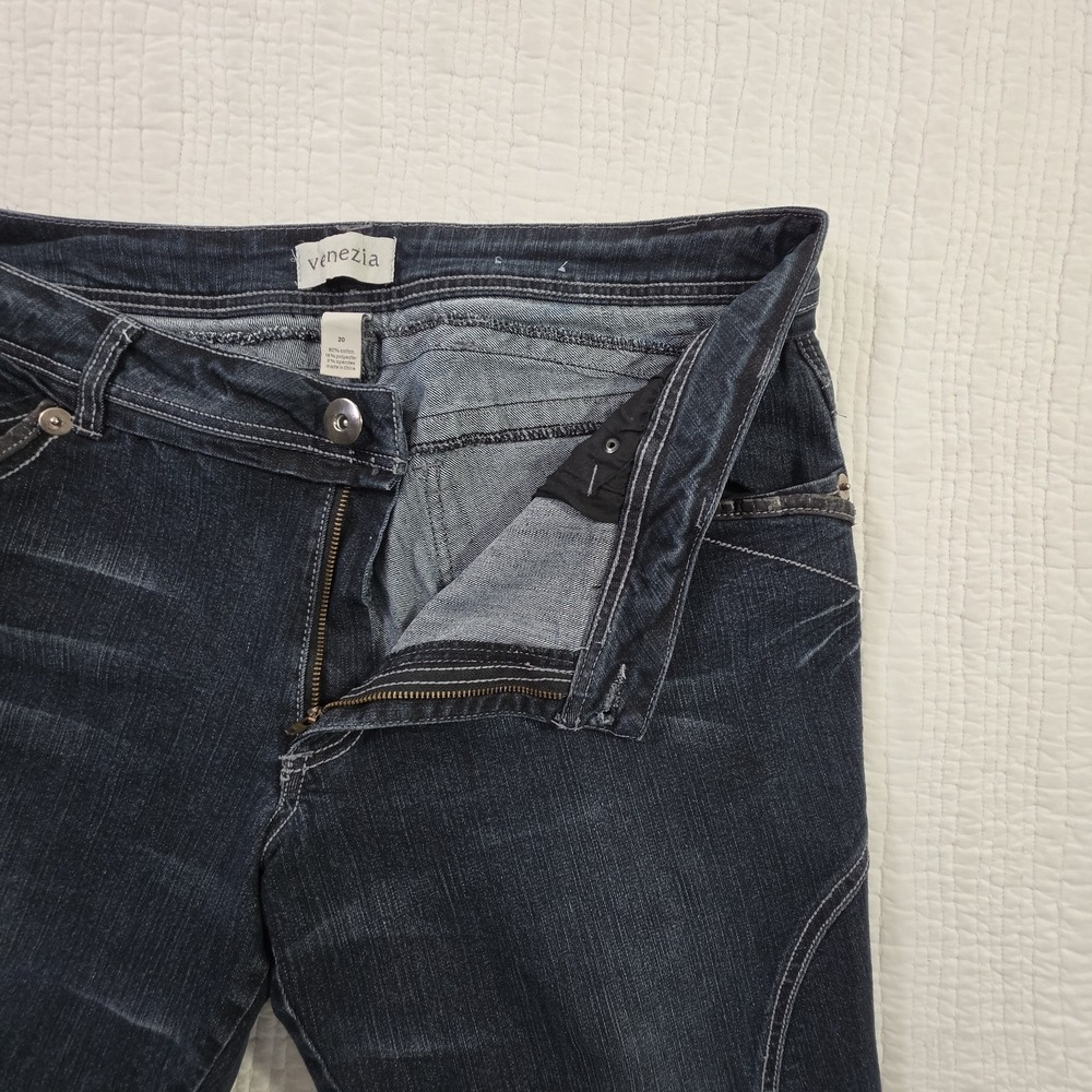 Venezia Dark Wash Capri Jeans Womens 20 Plus‎ Stretch Cropped Denim Zipper Cuff - Picture 7 of 15